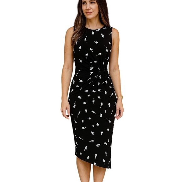 nine britton Dresses & Skirts - Nine Britton Small Bodycon Sleeveless Faux Wrap Midi Dress Black